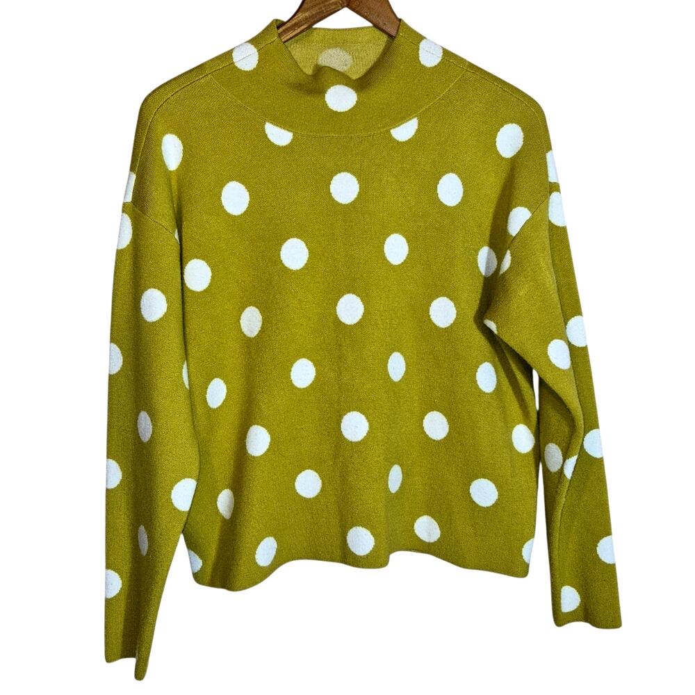Maeve Carys Mock Neck Sweater by Anthropologie Yellow/ Green Polk-a-dot XS